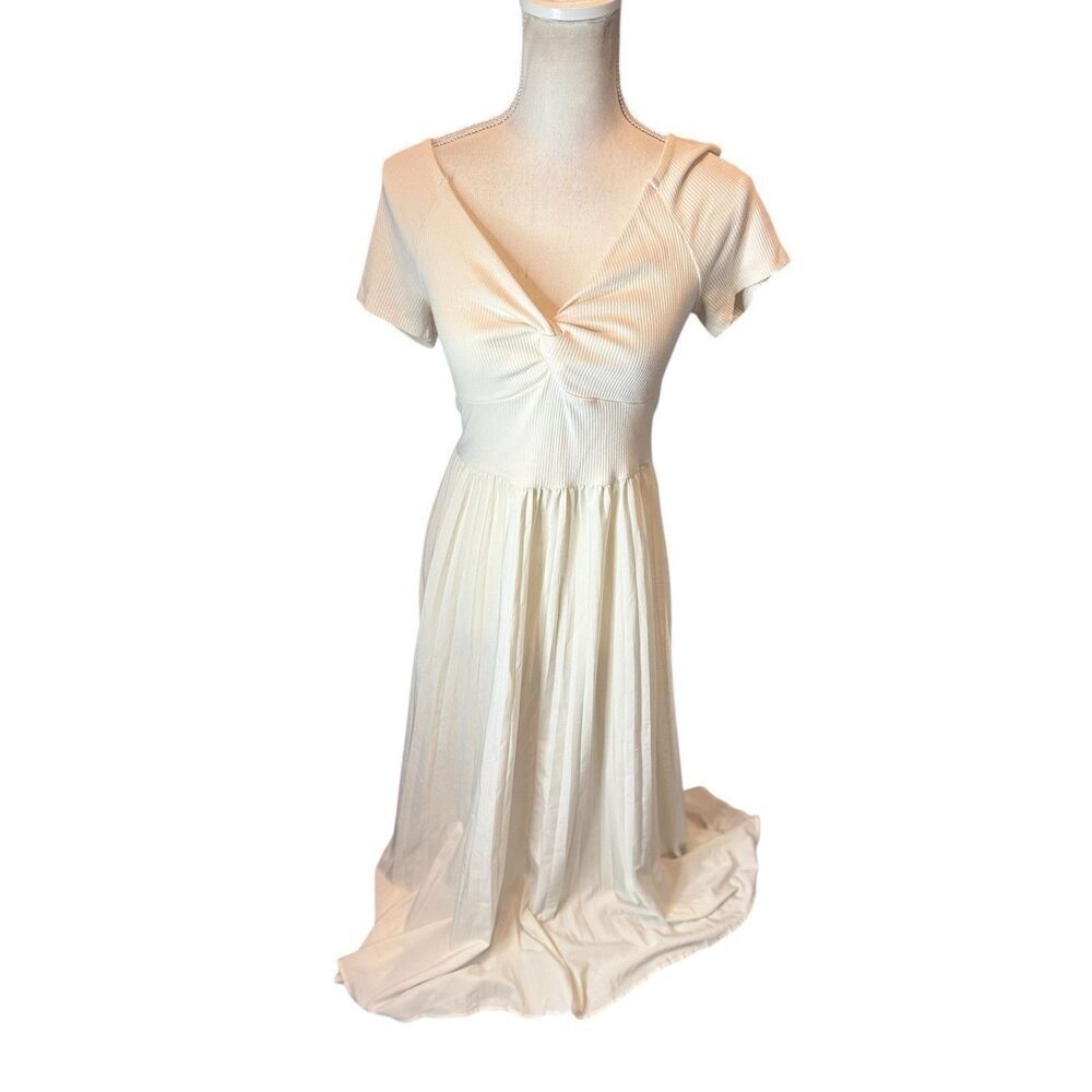 Guess White Y2K Ruched Marilyn Monroe Dress Chiffon Flowy Top Knot Sz M Fairy